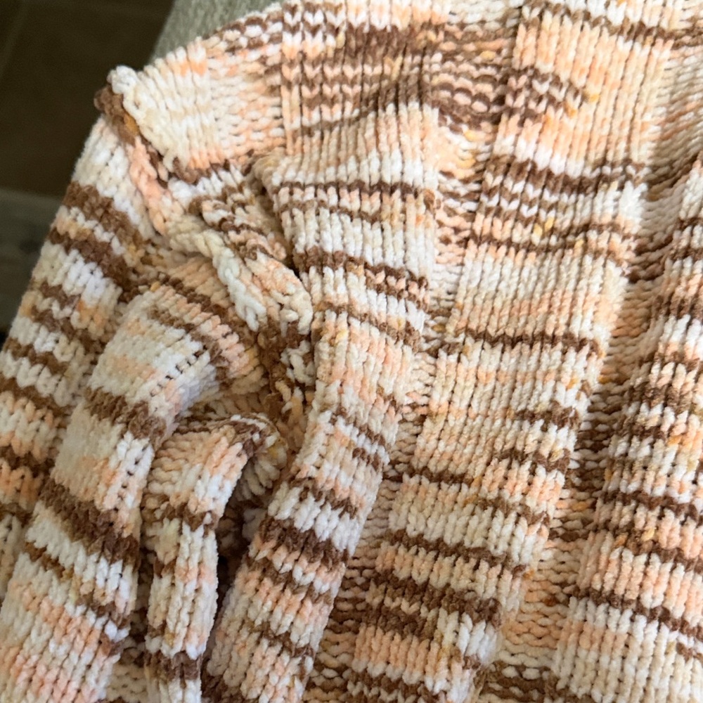 Haptics Striped Chunky Knit Relaxed Cozy Soft Sweater Coral & Brown Plus Size 1X - Picture 10 of 17